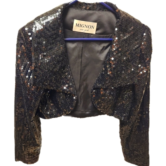 🔥FINAL PRICE DROP🔥 RARE VTG MIGNON BLACK SEQUIN BOLERO JACKET SZ 6 - Picture 5 of 6